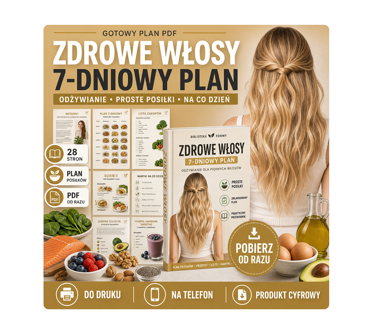 Zdrowe włosy 7-dniowy plan PDF - odżywianie dla włosów