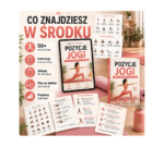 Podgląd zawartości PDF z pozycjami jogi, instrukcjami i układami