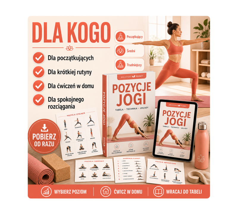 Tabela pozycji jogi dla początkujących i krótkiej rutyny w domu