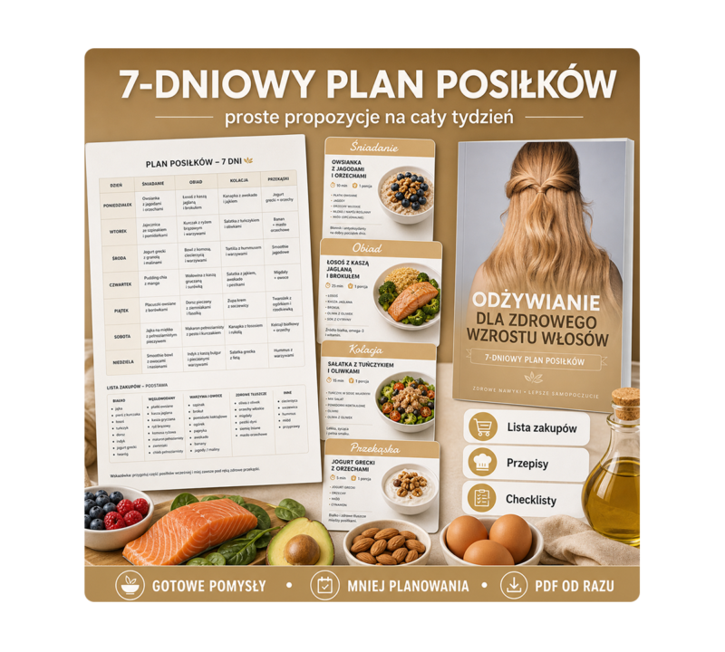 7-dniowy plan posiłków PDF dla zdrowej rutyny odżywiania włosów