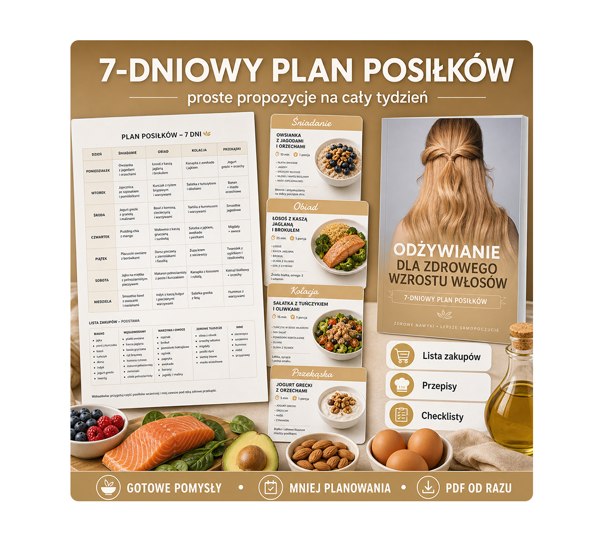 7-dniowy plan posiłków PDF dla zdrowej rutyny odżywiania włosów