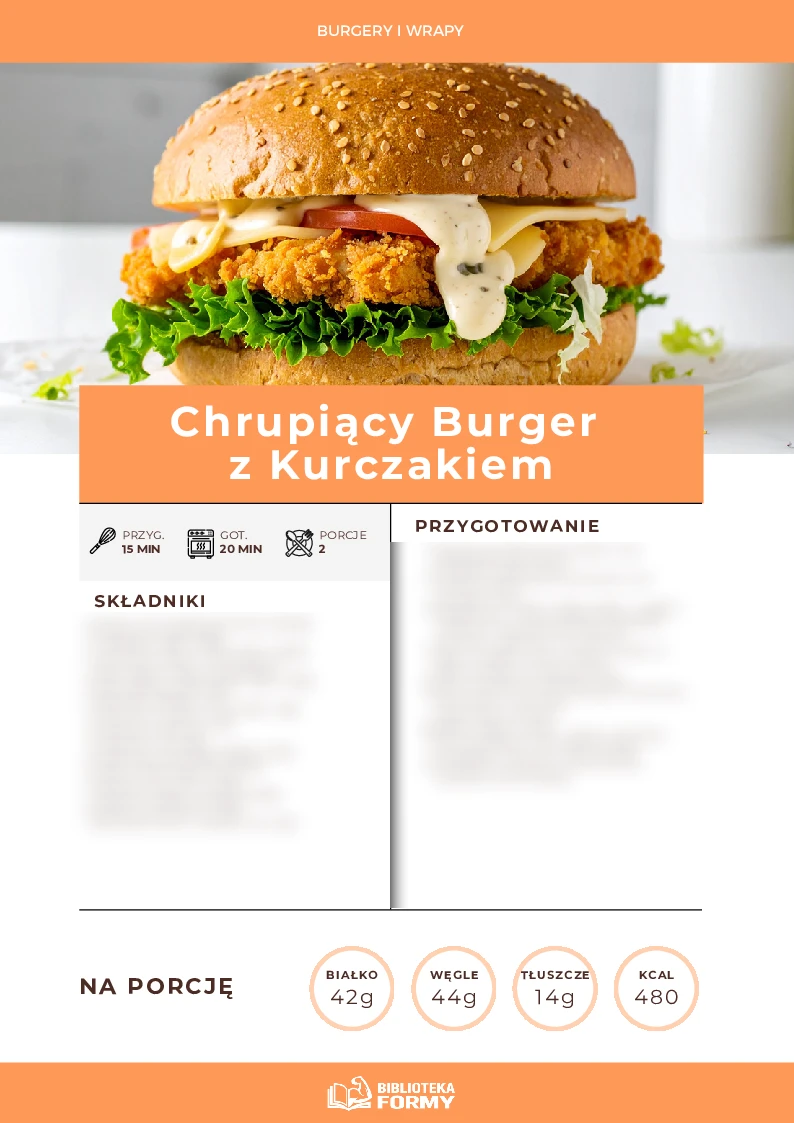 Chrupiący burger z kurczakiem (480 kcal | 42g B) – podgląd strony e-booka