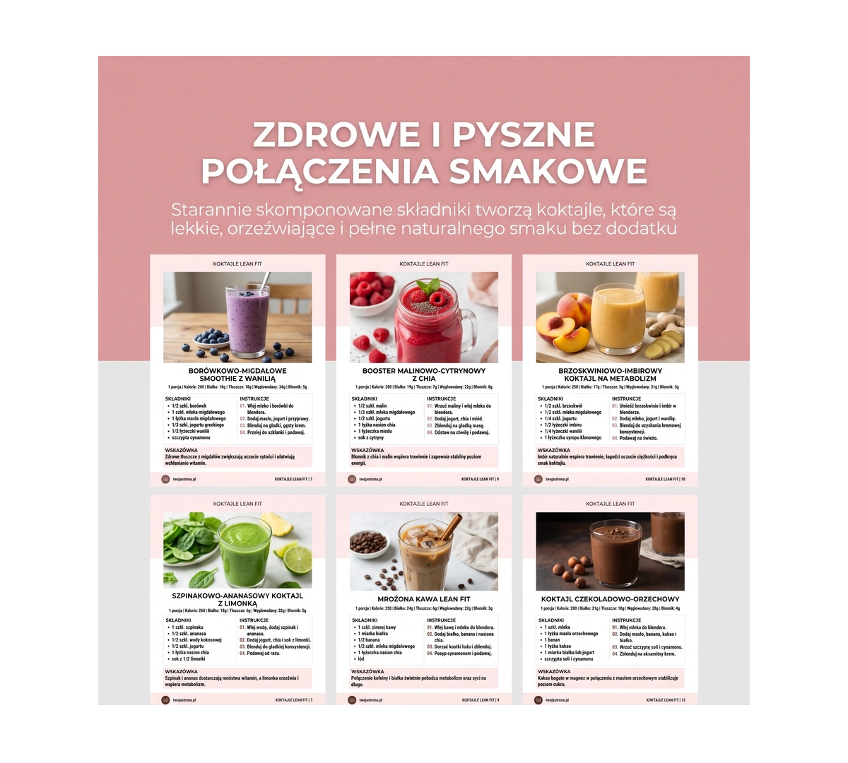 Zawartość publikacji: Koktajle Lean Fit (30 lekkich przepisów)