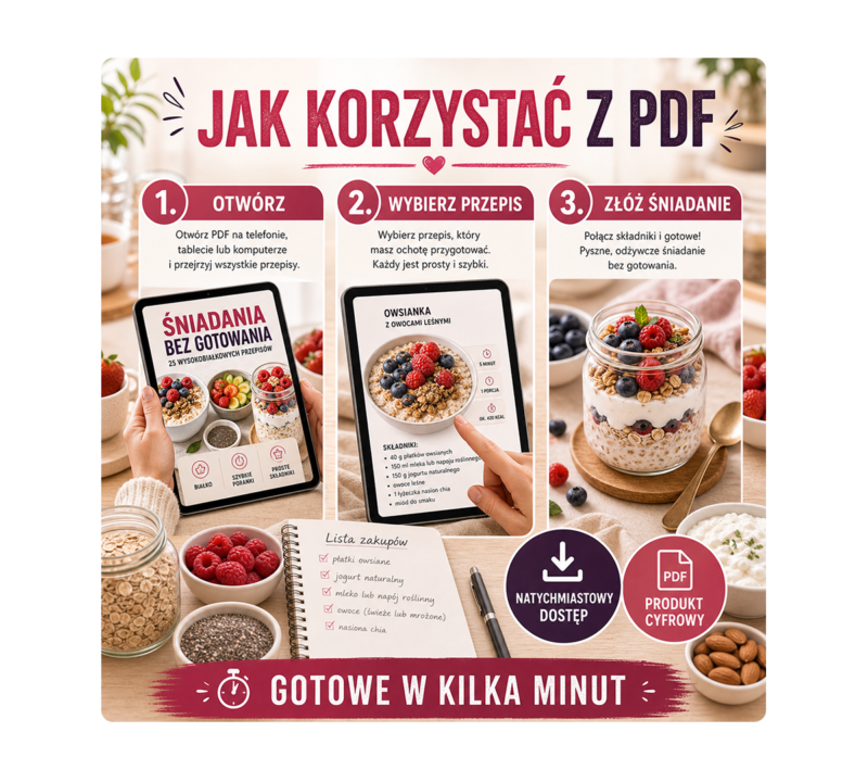 Śniadania bez gotowania: 25 wysokobiałkowych przepisów PDF
