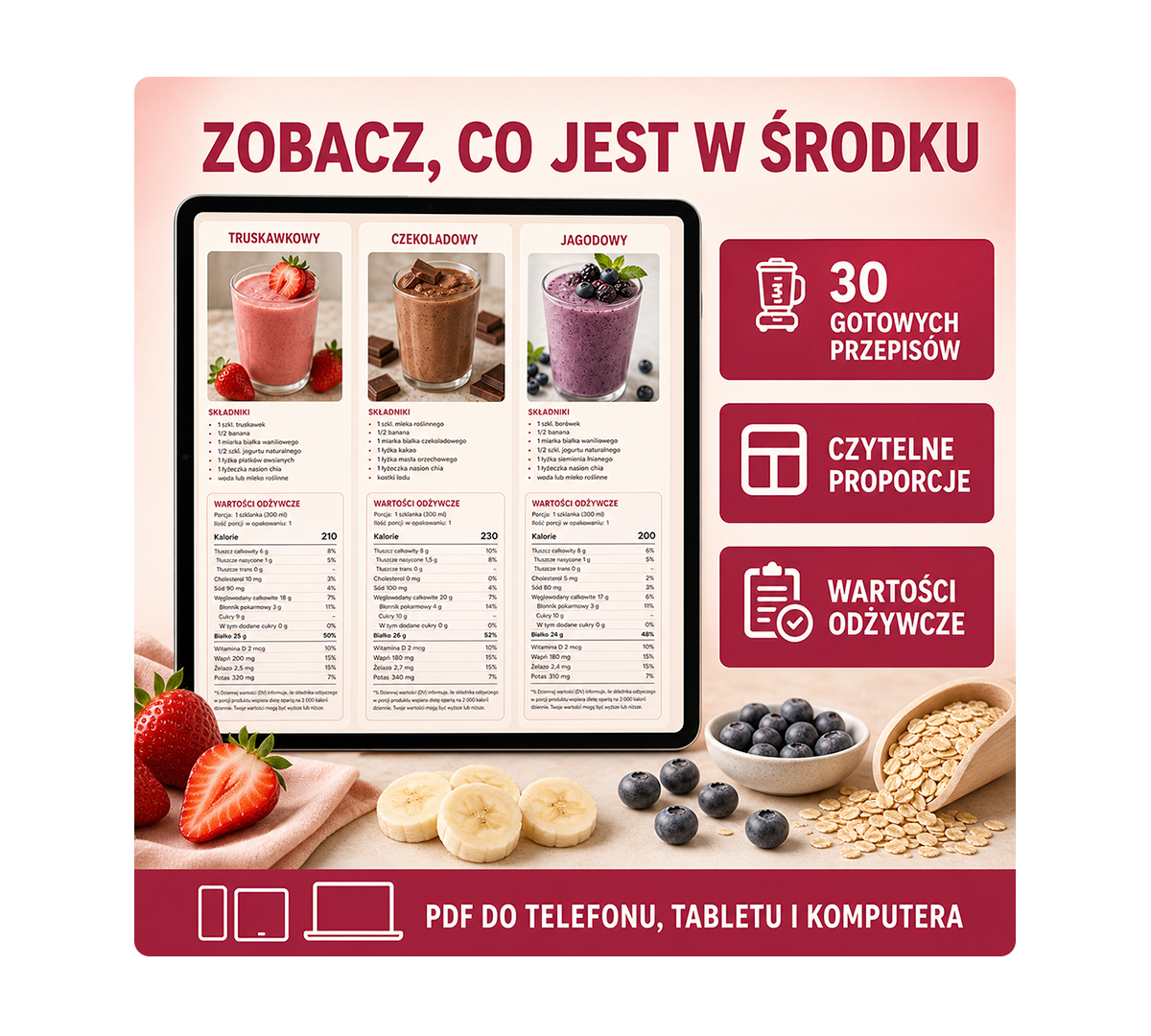 Wnętrze ebooka Lean Fit: 30 przepisów na lekkie koktajle
