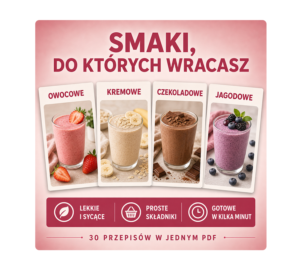 Owocowe, kremowe, czekoladowe i jagodowe koktajle Lean Fit