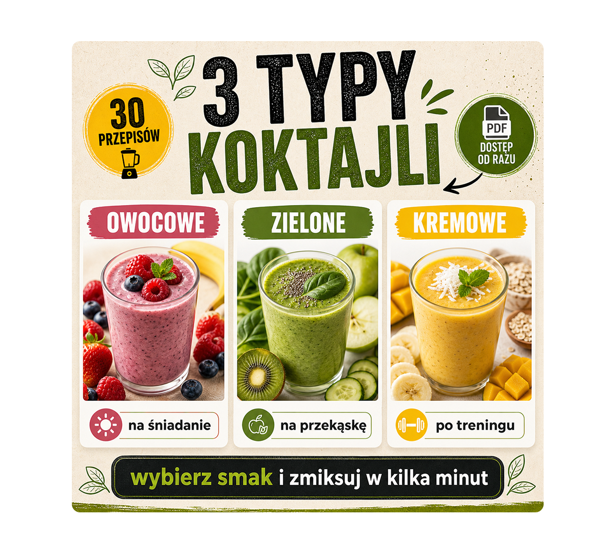 Owocowe, zielone i kremowe koktajle odchudzające