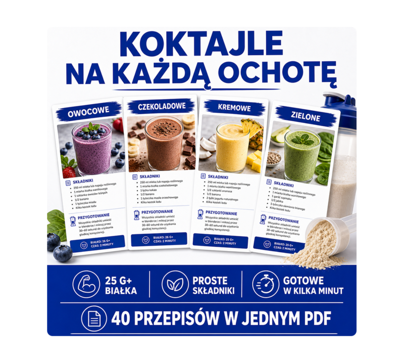 Owocowe, czekoladowe, kremowe i zielone koktajle białkowe