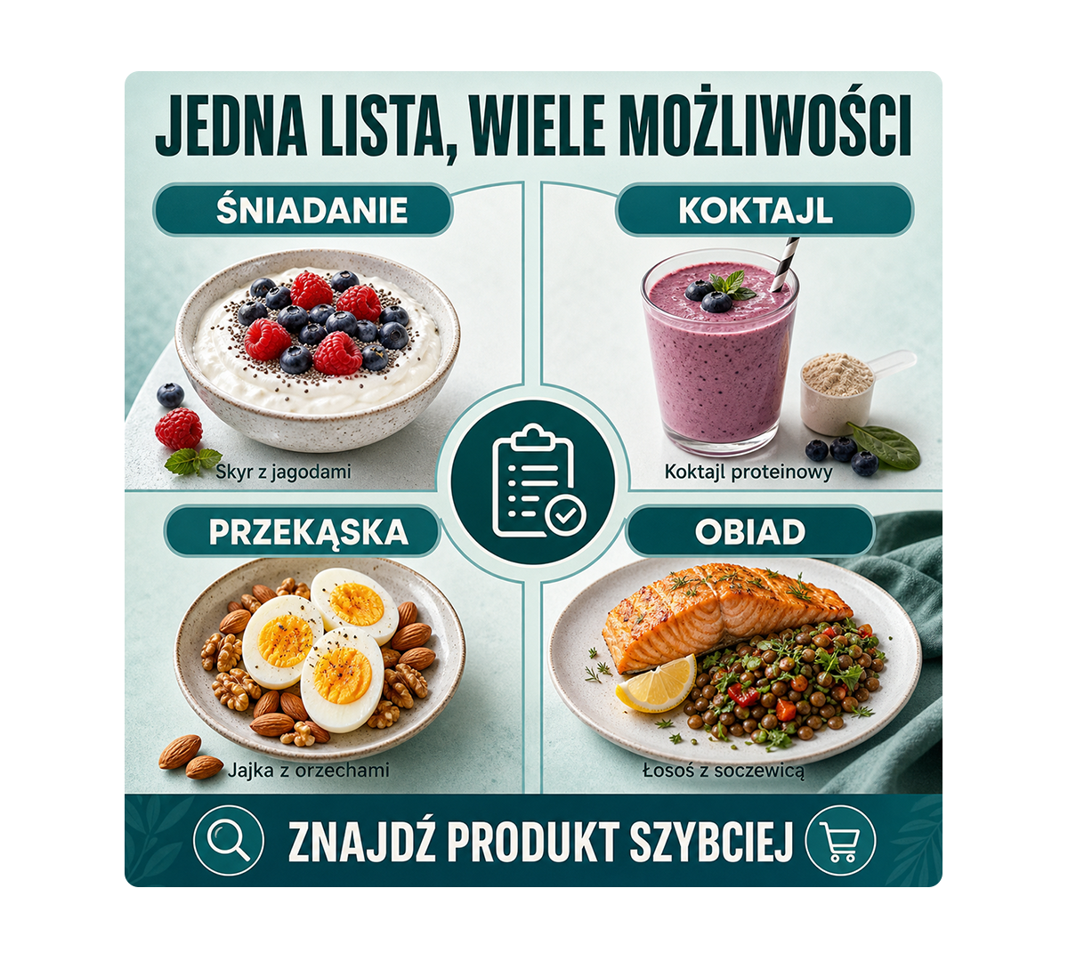 Lista źródeł białka do śniadania, koktajlu, przekąski i obiadu