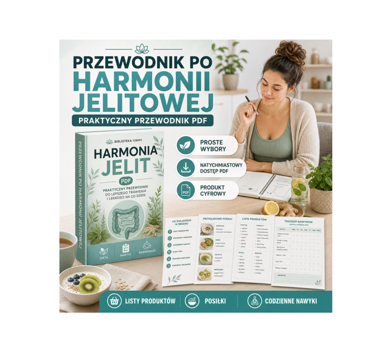 Przewodnik po harmonii jelitowej PDF - listy produktów, posiłki i codzienne nawyki