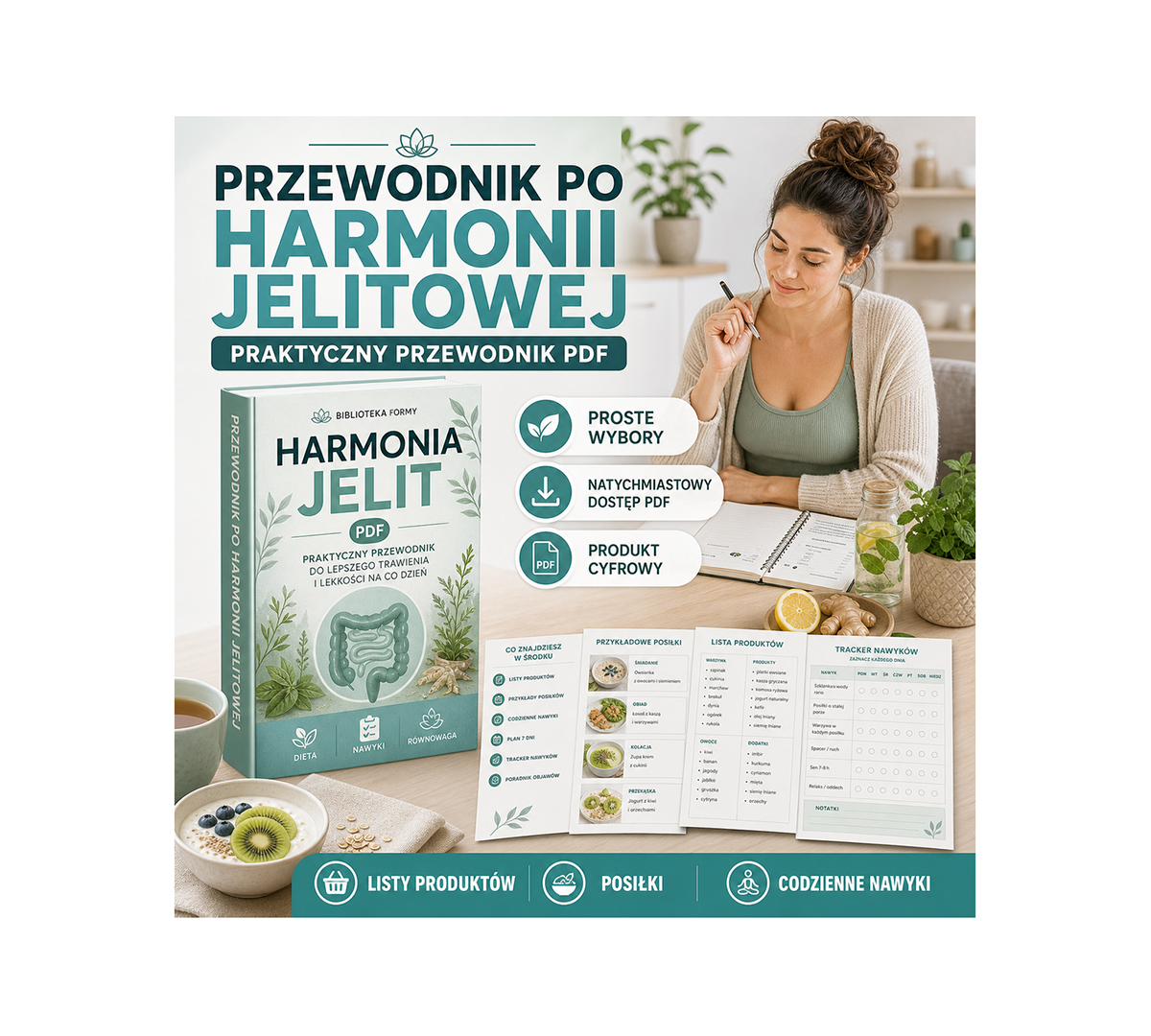 Przewodnik po harmonii jelitowej PDF - listy produktów, posiłki i codzienne nawyki