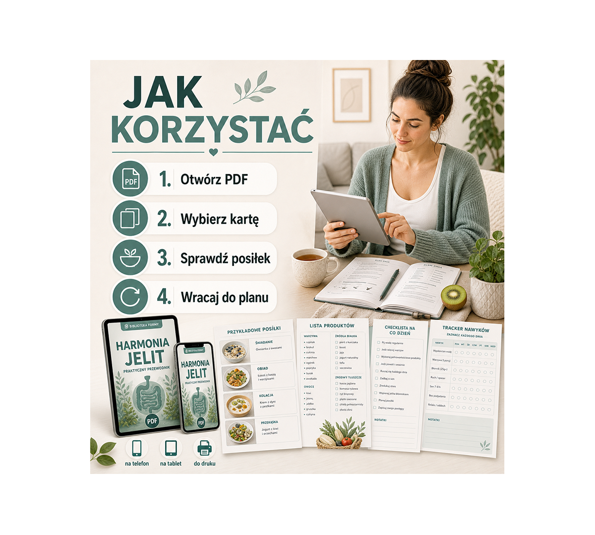 Jak korzystać z przewodnika po harmonii jelitowej na telefonie, tablecie i w druku